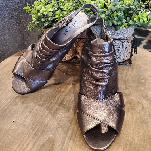 Guess | Metallic Booties Heel Open Toe Copper Gold - Picture 1 of 8